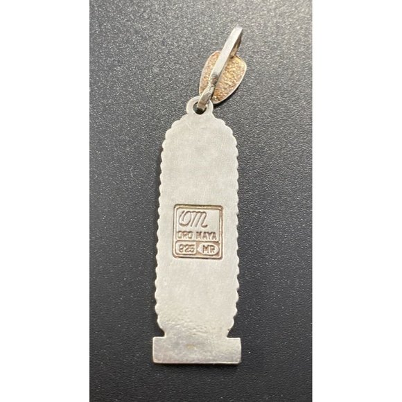 Oro Maya Pendant  Sterling  Silver Aztec Cartouche  Fine Etched Tribal Ethnic - Picture 3 of 4